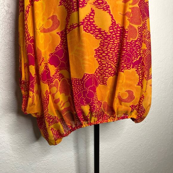 Diane von Furstenberg Emelia orange pink floral batwing silk top Medium NWOT - Picture 3 of 16